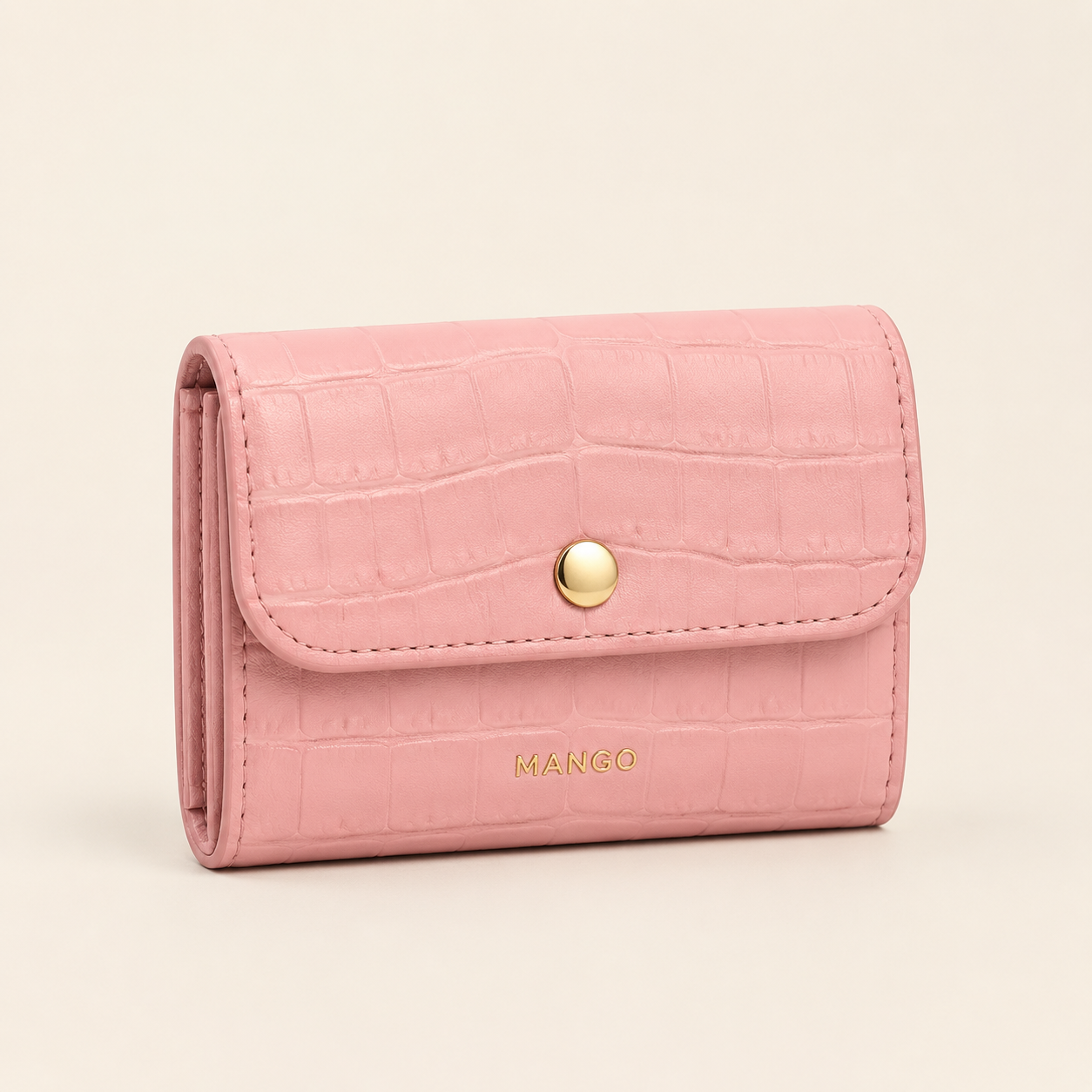 Mango Croc-Effect Small Wallet in Pastel Pink