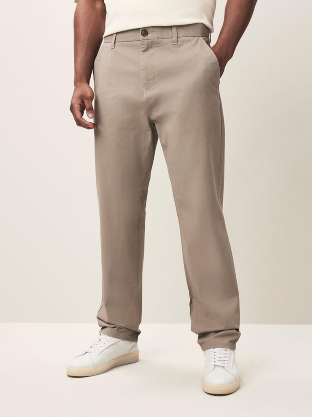Loose Fit Chino Trousers – Stone - Image 3
