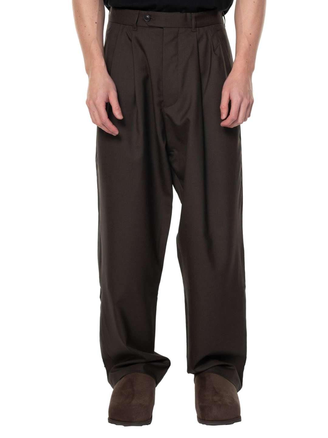 Double Pleated Wide Leg Trousers – Brown - Image 2