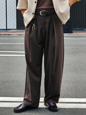 Double Pleated Wide Leg Trousers – Brown