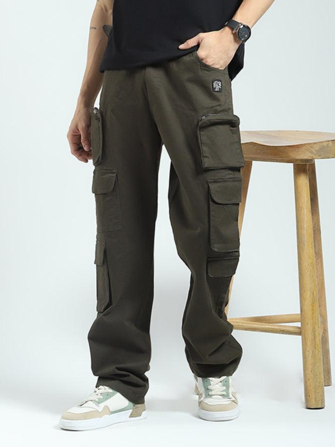 Utility Cargo Trousers – Olive Green - Image 3