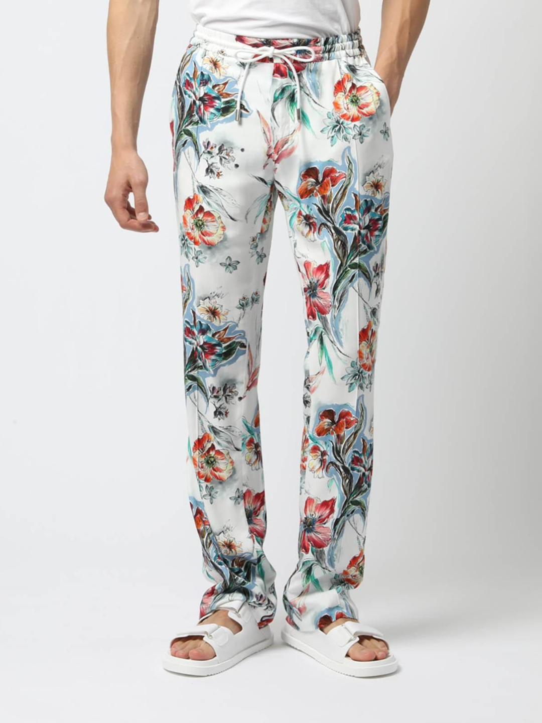 Printed Linen Trousers – White - Image 2