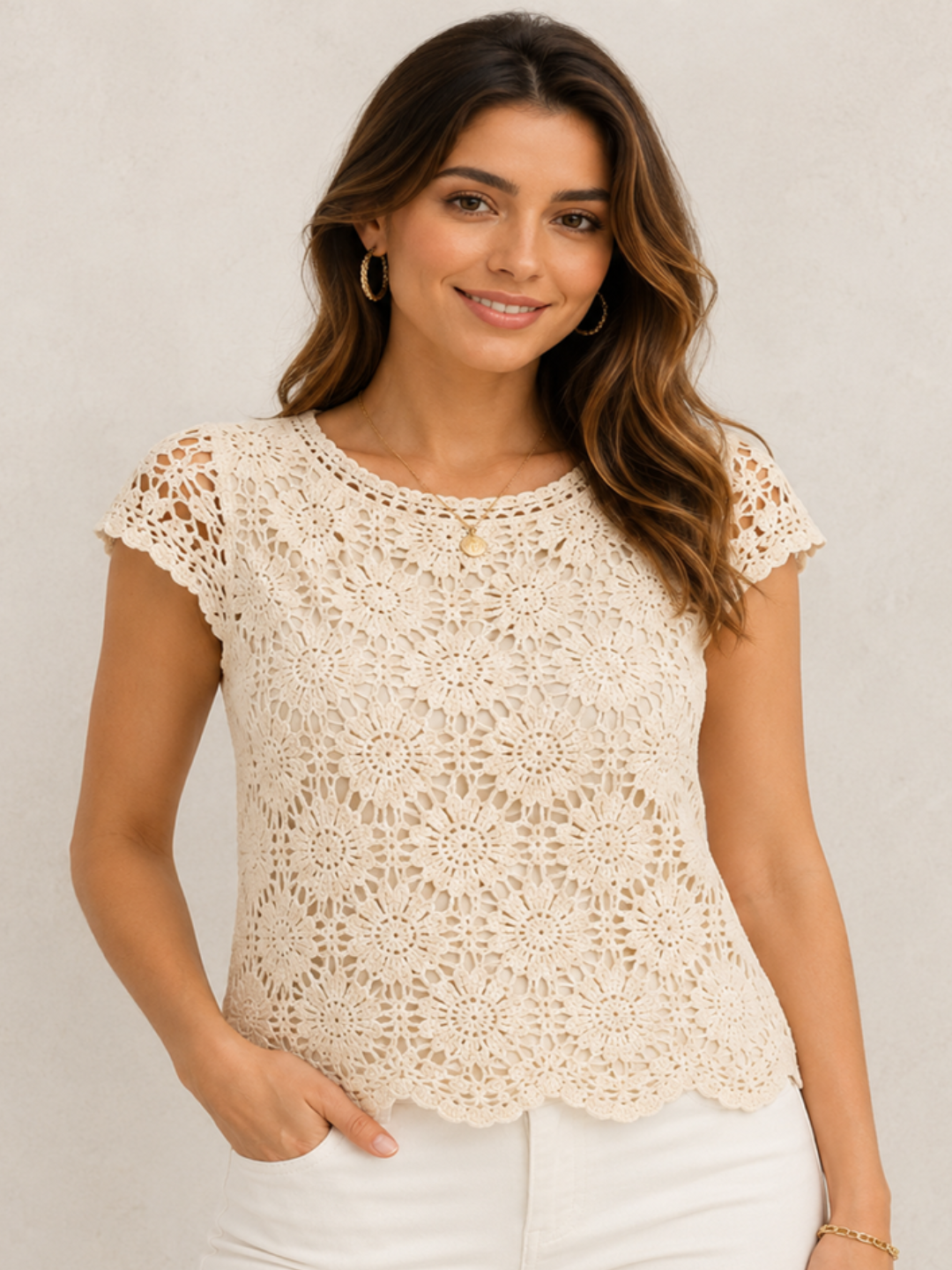 Women’s Cream Crochet Top