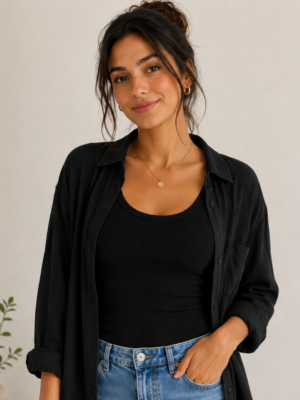 Women’s Black Ribbed Vest