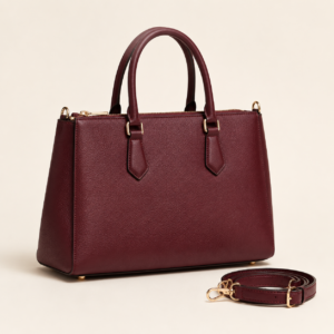 Structured Tote Bag with Detachable Strap in Burgundy
