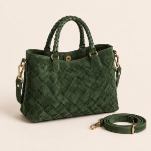 Suede Weave Bag with Detachable Strap in Green